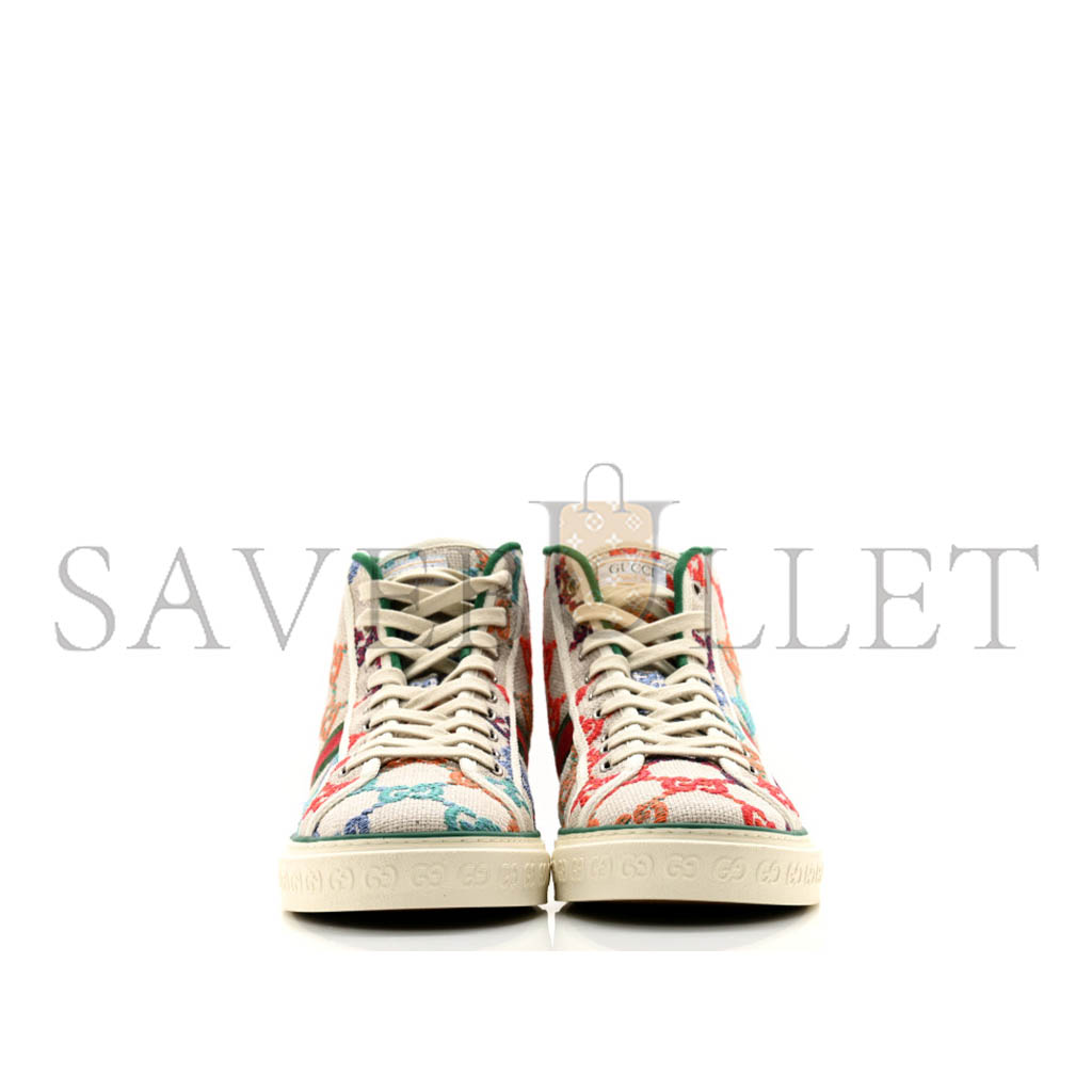 GUCCI LINEN PSYCHEDELIC MINI GG MONOGRAM MENS 1977 TENNIS HIGH TOP SNEAKERS 